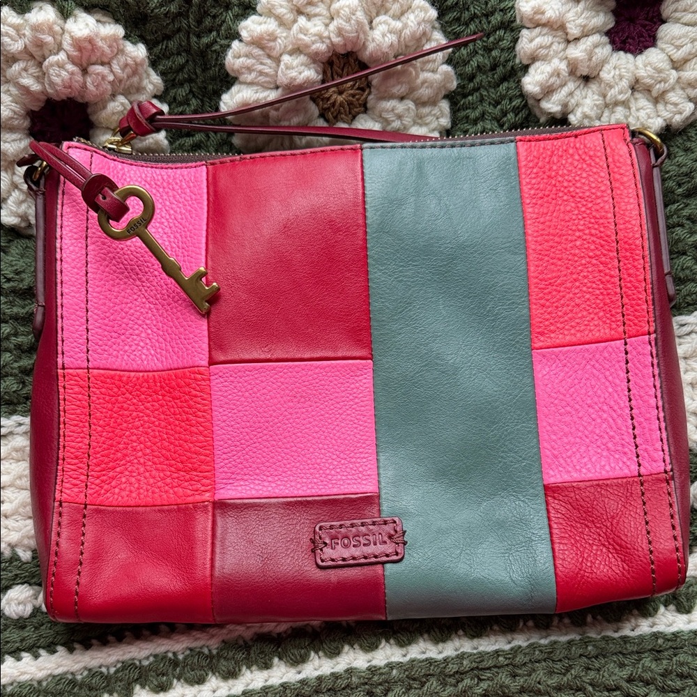 Fossil Patchwork Leather Clutch and Crossbody Bag
